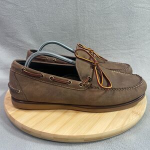 LL Bean Boat Shoes Mens Size 10 D Moccasins Slip On Brown Leather Handsewn